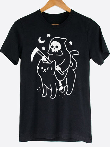 Death Riding Cat Graphic Tee
