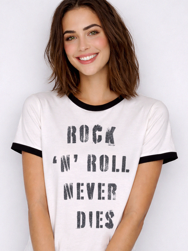 Rock N Roll Never Dies Ringer Tee