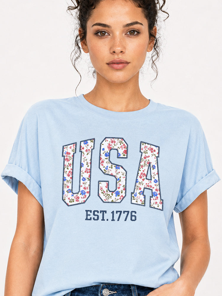 USA Floral Graphic Tee