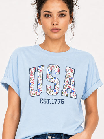 USA Floral Graphic Tee